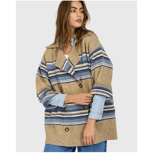 belle &amp; bloom So Many Likes Oversized Knitted Cardi Coat - Grey/Blue
