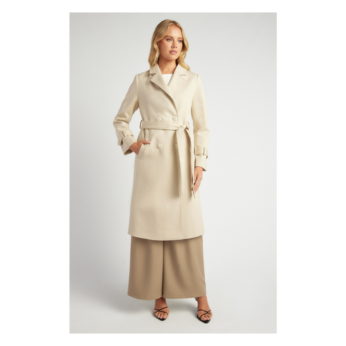 Double Breasted Longline Faux Wool Coat (SJT390B)