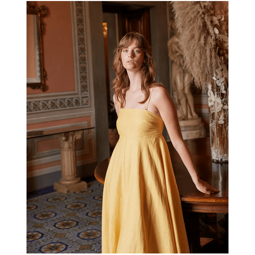 Amelius Corinna Linen Midi Dress - Buttercup
