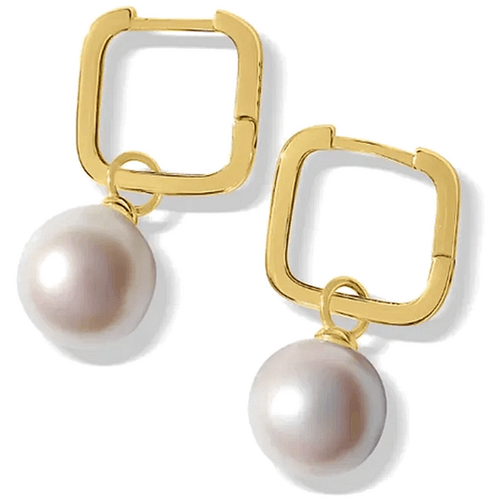 Fabuleux Vous Silver Perle Square Yellow Gold Pearl Earrings