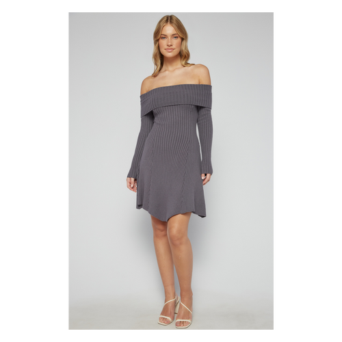 Off Shoulder A-Line Knit Dress with Panel Details (SKN815)