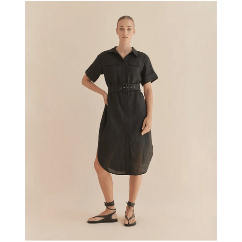 Amelius Provence Linen Shirt Dress - Black