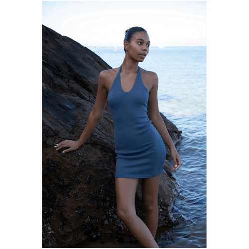 Style Addict Knit Halter Dress - Navy Blue