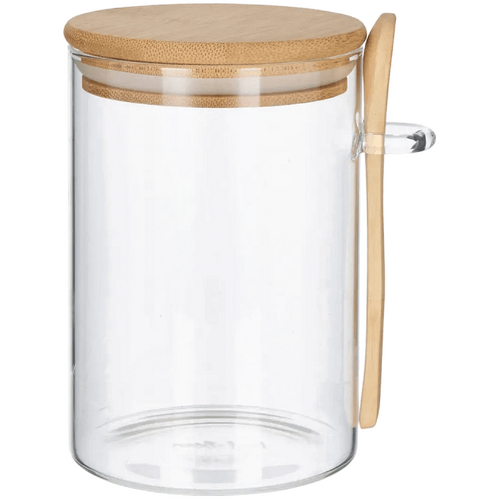 Leaf &amp; Bean Glass Canister with Spoon Natural