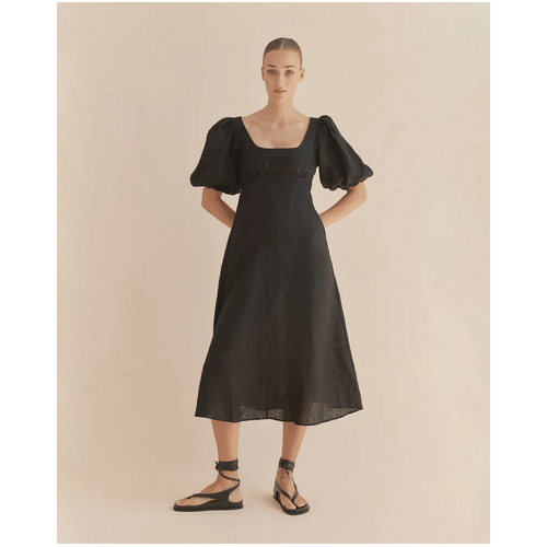 Amelius Romilly Linen Midi Dress - Black