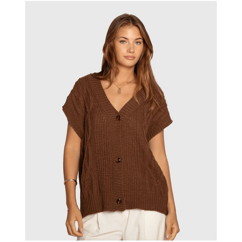 belle &amp; bloom Rosette Oversized Knitted Vest - Chocolate