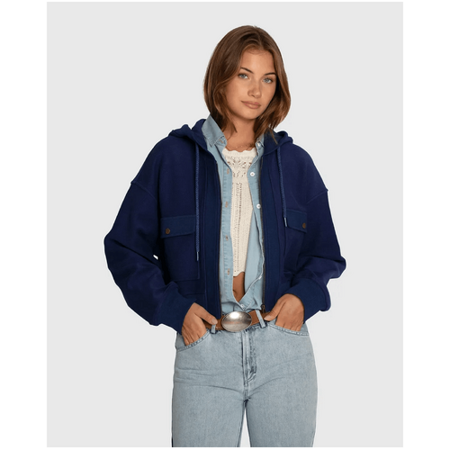 belle &amp; bloom Fireside Cropped Utility Zip Jacket - Navy