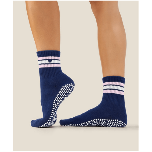 MoveActive Crew Grip Socks - Mini-Heart Stripe Navy