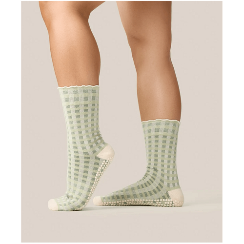 MoveActive Crew Grip Socks - Gingham Frill Mint
