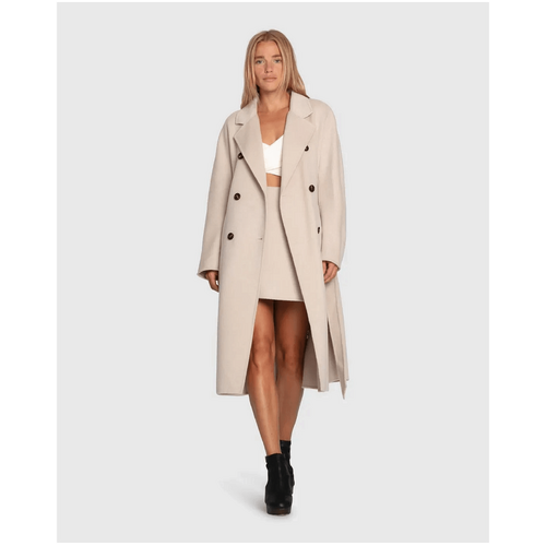 belle &amp; bloom Real Love Wool Blend Double Breasted Maxi Coat - Pearl