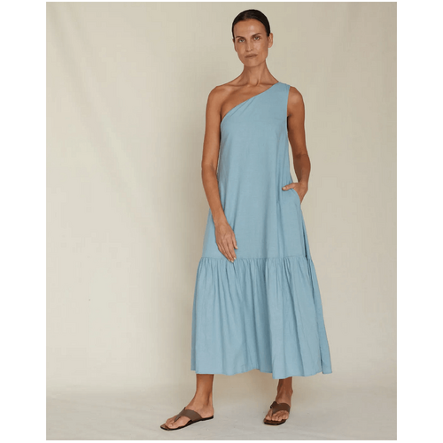 Amelius Aruba Linen One Shoulder Dress - Duckegg Blue