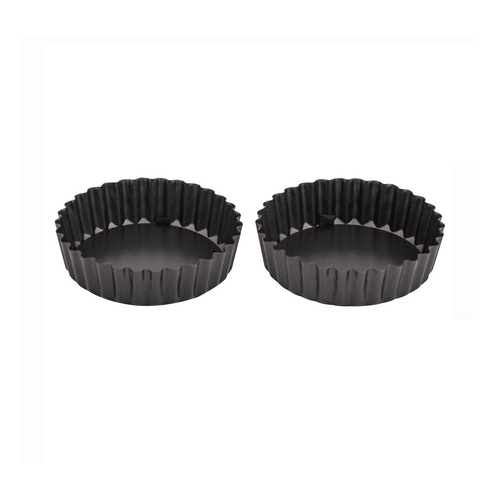 MasterPro Non-Stick Individual Round Fluted Tart Tin 2pcs Set Black
