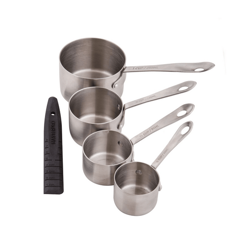 MasterPro Professional Measuring Cups with Leveller 5pcs Set Stainless Steel &amp; Black
