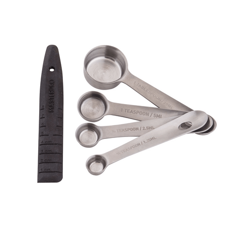 MasterPro Professional Measuring Spoons with Leveller 5pcs Set Stainless Steel &amp; Black