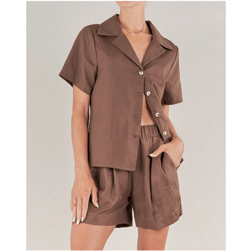 Amelius Cancun Linen Bowling Shirt - Chocolate