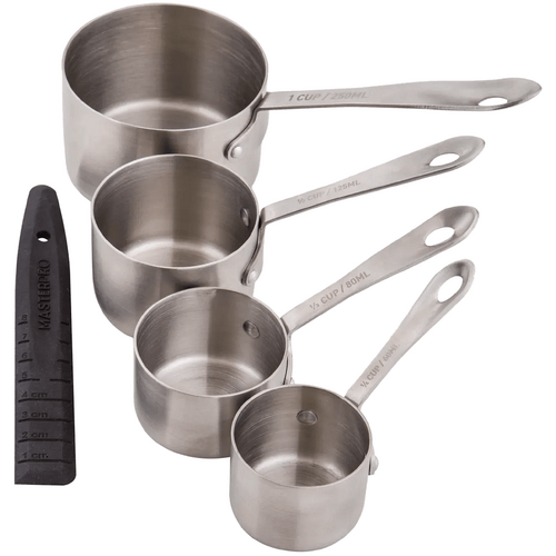 MasterPro Professional Measuring Cups with Leveller 5pcs Set Stainless Steel &amp; Black