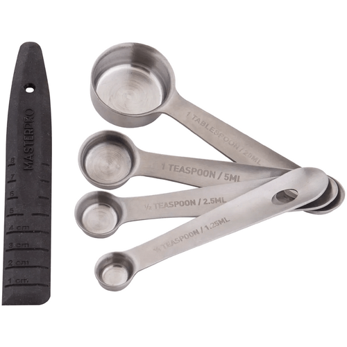 MasterPro Professional Measuring Spoons with Leveller 5pcs Set Stainless Steel &amp; Black