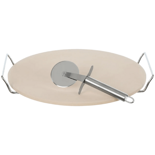 MasterPro 33cm Pizza Stone and Serving Set Natural &amp; Stainless Steel