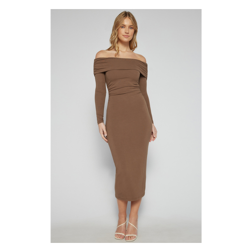 Off ShoulderJersey Midi Dress with Ruche Details (SDR1599B)