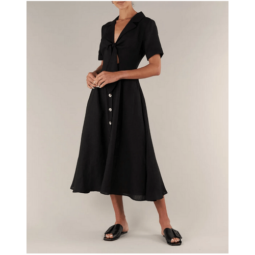 Amelius Ines Linen Tie Front Dress - Black
