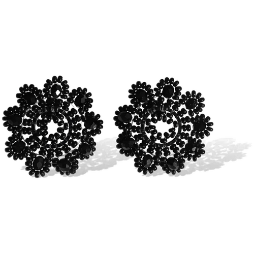 Fabuleux Vous Steel Me Black Beaded Black Stud Earrings