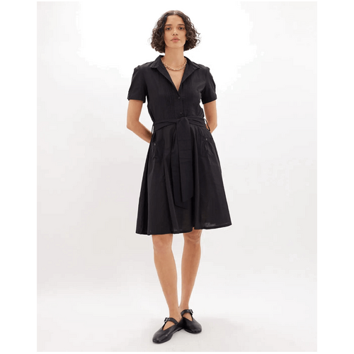 Amelius Anita Cotton Pintucked Shirt Dress - Black