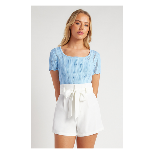 Crochet Knit Top with Scallop Hem Details (SKN883)