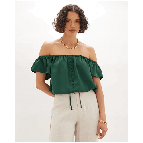 Amelius Regan Off Shoulder Crop Top - Green Forest