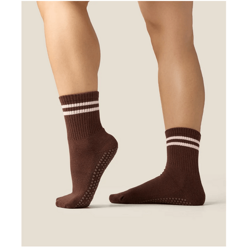 MoveActive Crew Grip Socks - Sporty Stripe Espresso