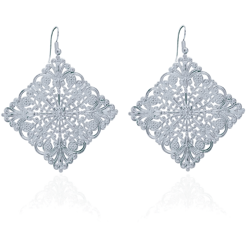 Fabuleux Vous Lacey Large Diamond Silver Earrings