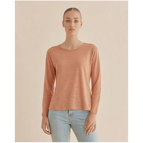 Amelius Priya Long Sleeve Linen Jersey Top - Rust