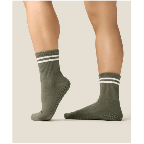 MoveActive Crew Grip Socks - Sporty Stripe Khaki