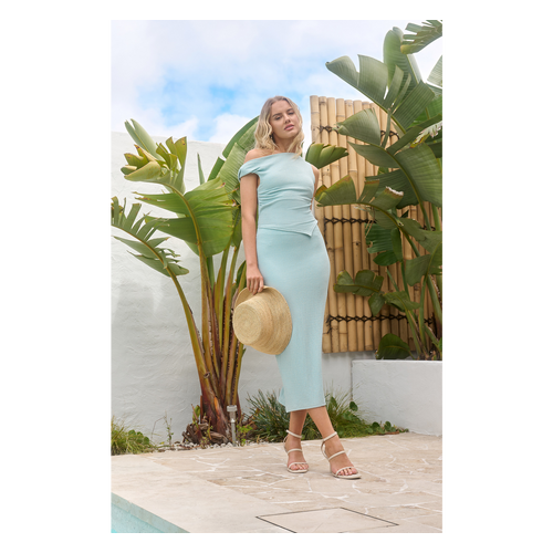 Asymmetric Neckline Textured Jersey Top and Skirt Set (WSE357A)