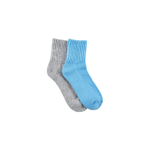 Women&#39;s Cashmere Blend Luxe Quarter Crew Socks- 2 Pack- Double Cuff Top &amp; Cushion Foot- Tranquil Bluey Grey