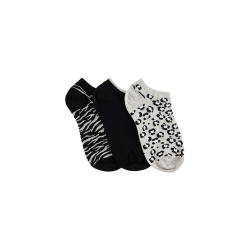 Women&#39;s Cotton Rich Ankle Socks- 3 Pack- Zebra Leopard &amp; Rib Texture