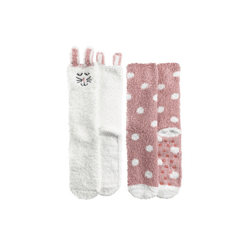 Women&#39;s Fluffy Crew Sleep Socks - 2 Pack - Easter Bunny with Floppy Ears