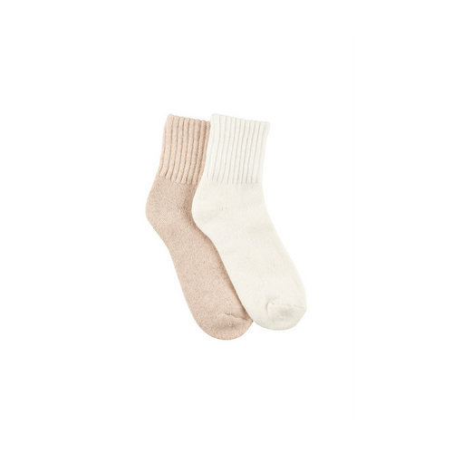 Women&#39;s Cashmere Blend Luxe Quarter Crew Socks- 2 Pack- Double Cuff Top &amp; Cushion Foot- Creamy Oat