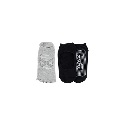 Women&#39;s Cotton Rich Yoga &amp; Pilates Socks- 2 Pack- Cushion Sole with Non Slip -Open Toe Crossover -Grey Marle