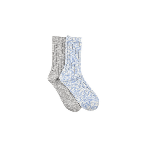 Women&#39;s Winter Weight Cotton Slub Crew Socks - 2 Pack - Textured Rib -Stormy Sky