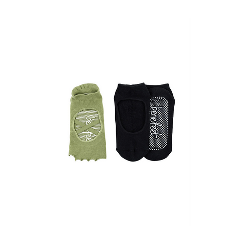 Women&#39;s Cotton Rich Yoga &amp; Pilates Socks- 2 Pack- Cushion Sole with Non Slip -Open Toe Crossover -Sage