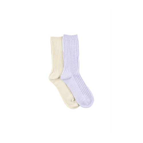 Women&#39;s Winter Weight Crew Socks - 2 Pack- Butter Soft Textured Rib - Lavender &amp; Cream