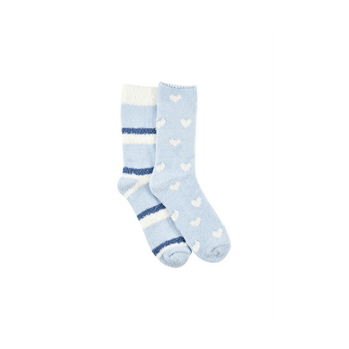 Women&#39;s Fluffy Chenille Crew Home Socks- Pack 2 - Fluffy Hearts &amp; Stripes