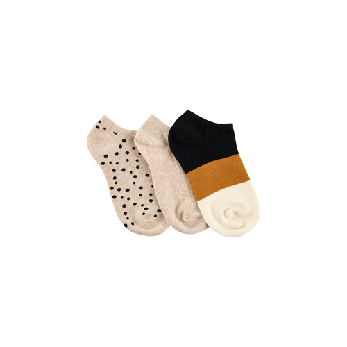 Women&#39;s Cotton Rich Ankle Socks- 3 Pack- Block Rib Texture &amp; Irregular Dots