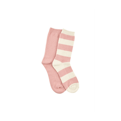 Women&#39;s Winter Weight Crew Socks - 2 Pack- Butter Soft Textured Waffle - Blush Pink &amp; Cream