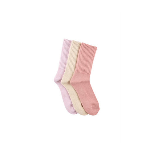 Womens&#39;s Cotton Rich Crew Slouch Socks with Cushion Foot- 3 pairs - Rose Oat