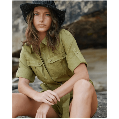 Amelius Surreal Linen Playsuit - Olive