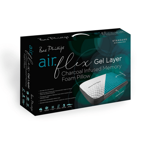 Affiniti Living Air Flex - Charcoal infused memory foam pillow with gel layer- Bas Phillips