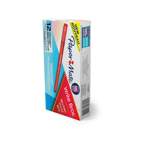 Paper Mate WriteBros 1.0mm BP Red Pk12