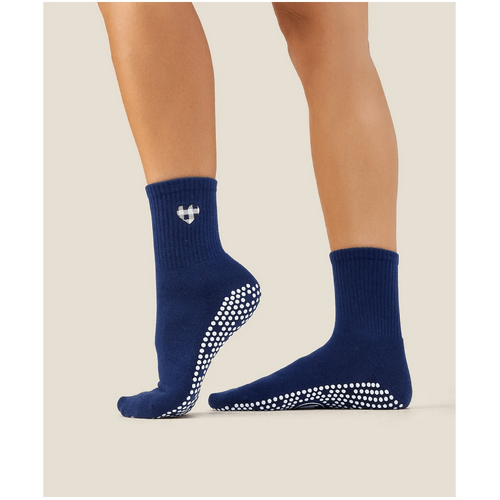 MoveActive Crew Grip Socks - Gingham Heart Navy
