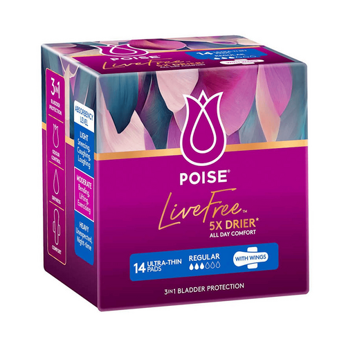 Poise Pad Adultcare Poise Livefree Regular Wing 14 Pack